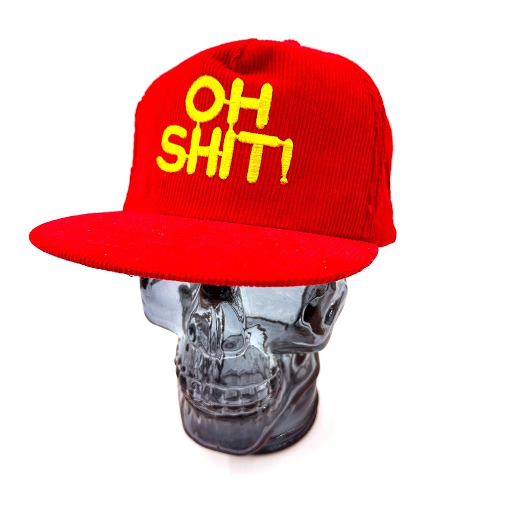 Vtg Oh Sh*t Corduroy‎ Hat Red Snapback Hat Cap Adjustable 80s Streetwear 80s Dad